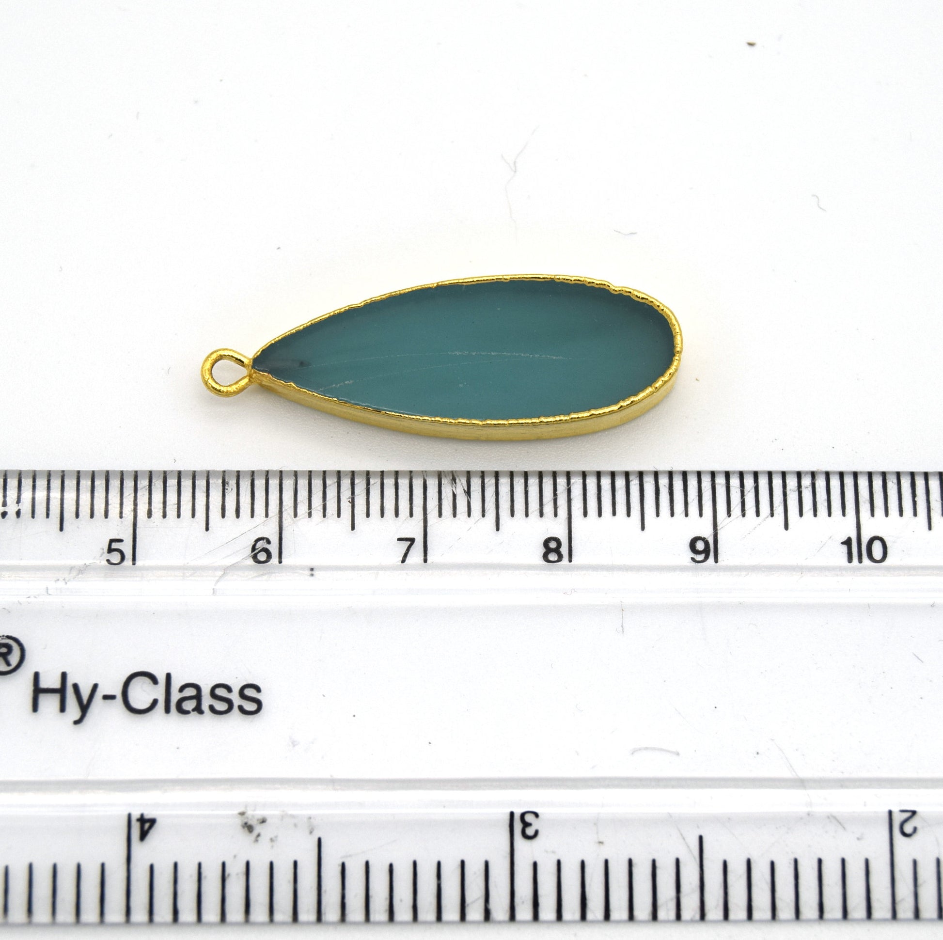 11mm x 30mm Gold Plated Natural Semi-Transparent Pale Teal Agate Long Teardrop Shaped Flat Pendant