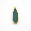 11mm x 30mm Gold Plated Natural Semi-Transparent Pale Teal Agate Long Teardrop Shaped Flat Pendant