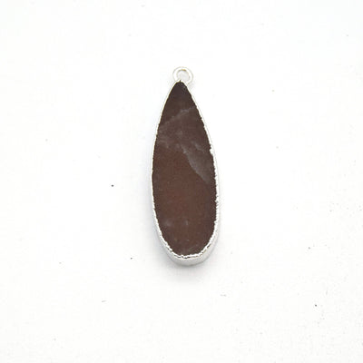 Peach Moonstone Bezel | 11mm x 30mm Silver Plated Natural Long Teardrop Shaped Flat Pendant