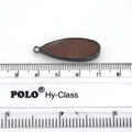 Peach Moonstone Bezel | 11mm x 30mm Gunmetal Plated Natural Long Teardrop Shaped Flat Pendant
