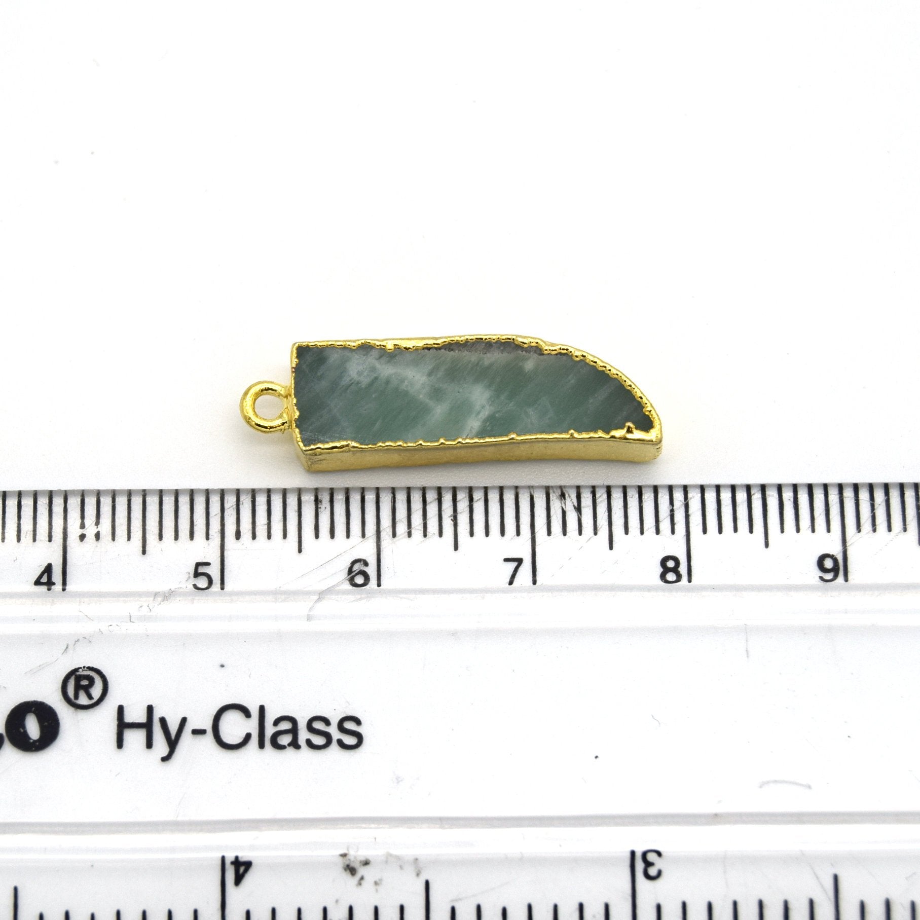7mm x 22mm Gold Plated Tusk/Fang/Horn Shaped Natural Pale Blue/Green Amazonite Pendant