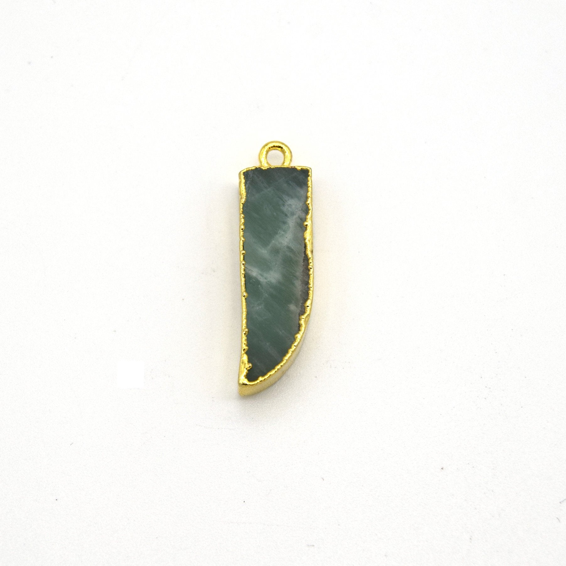 7mm x 22mm Gold Plated Tusk/Fang/Horn Shaped Natural Pale Blue/Green Amazonite Pendant