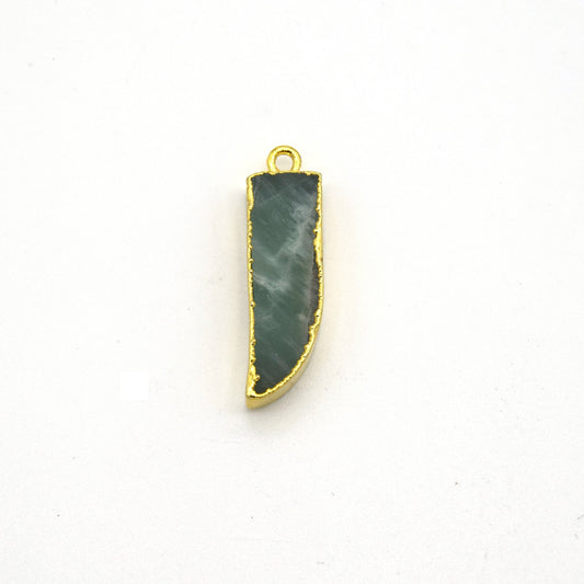 7mm x 22mm Gold Plated Tusk/Fang/Horn Shaped Natural Pale Blue/Green Amazonite Pendant