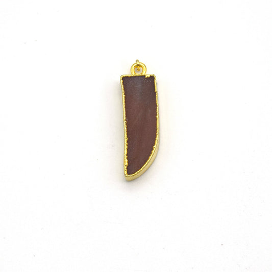 7mm x 22mm Gold Plated Tusk/Fang/Horn Shaped Natural Peach Moonstone Pendant - Sold Individually