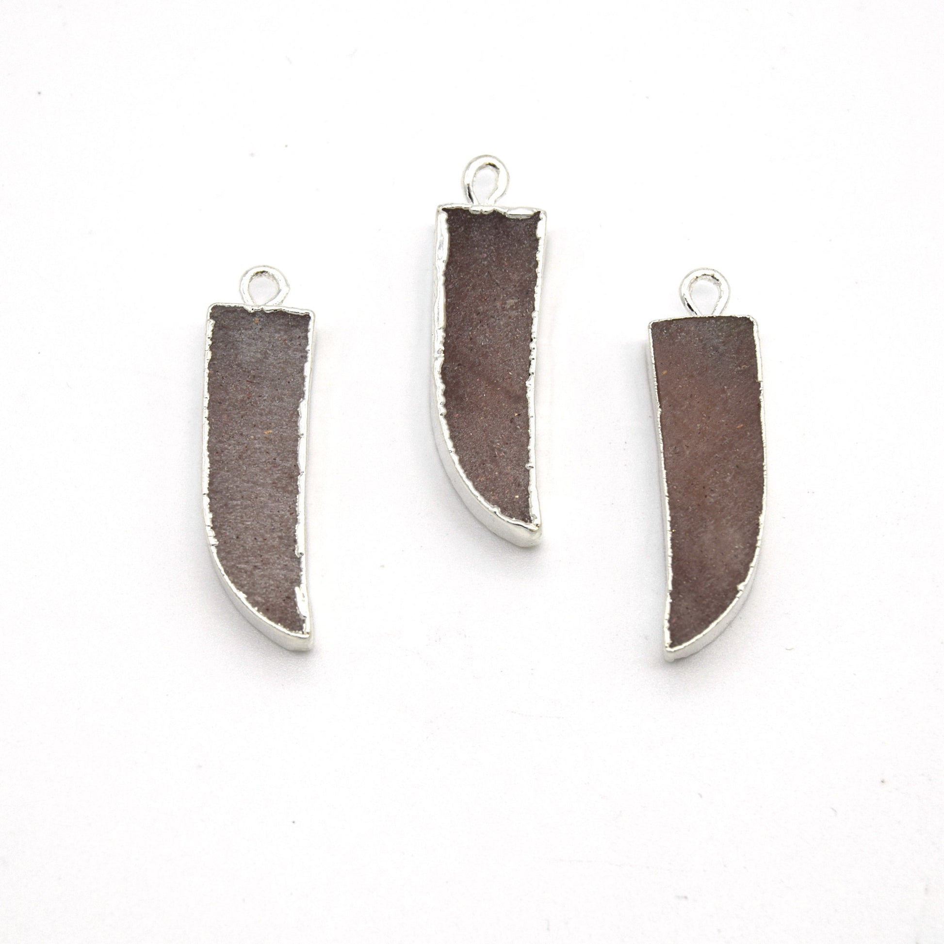 7mm x 22mm Silver Plated Tusk/Fang/Horn Shaped Natural Peach Moonstone Pendant - Sold Individually