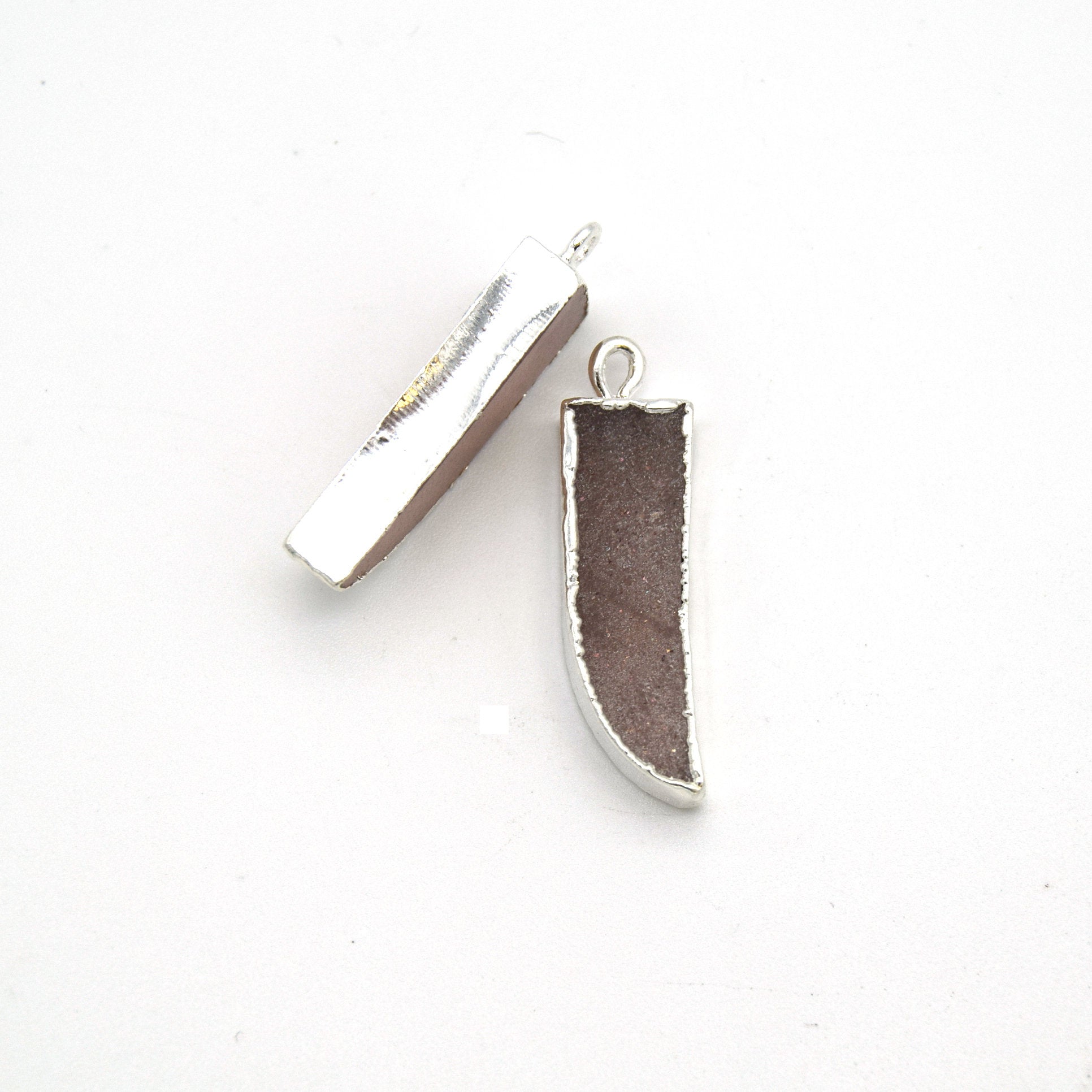 7mm x 22mm Silver Plated Tusk/Fang/Horn Shaped Natural Peach Moonstone Pendant - Sold Individually