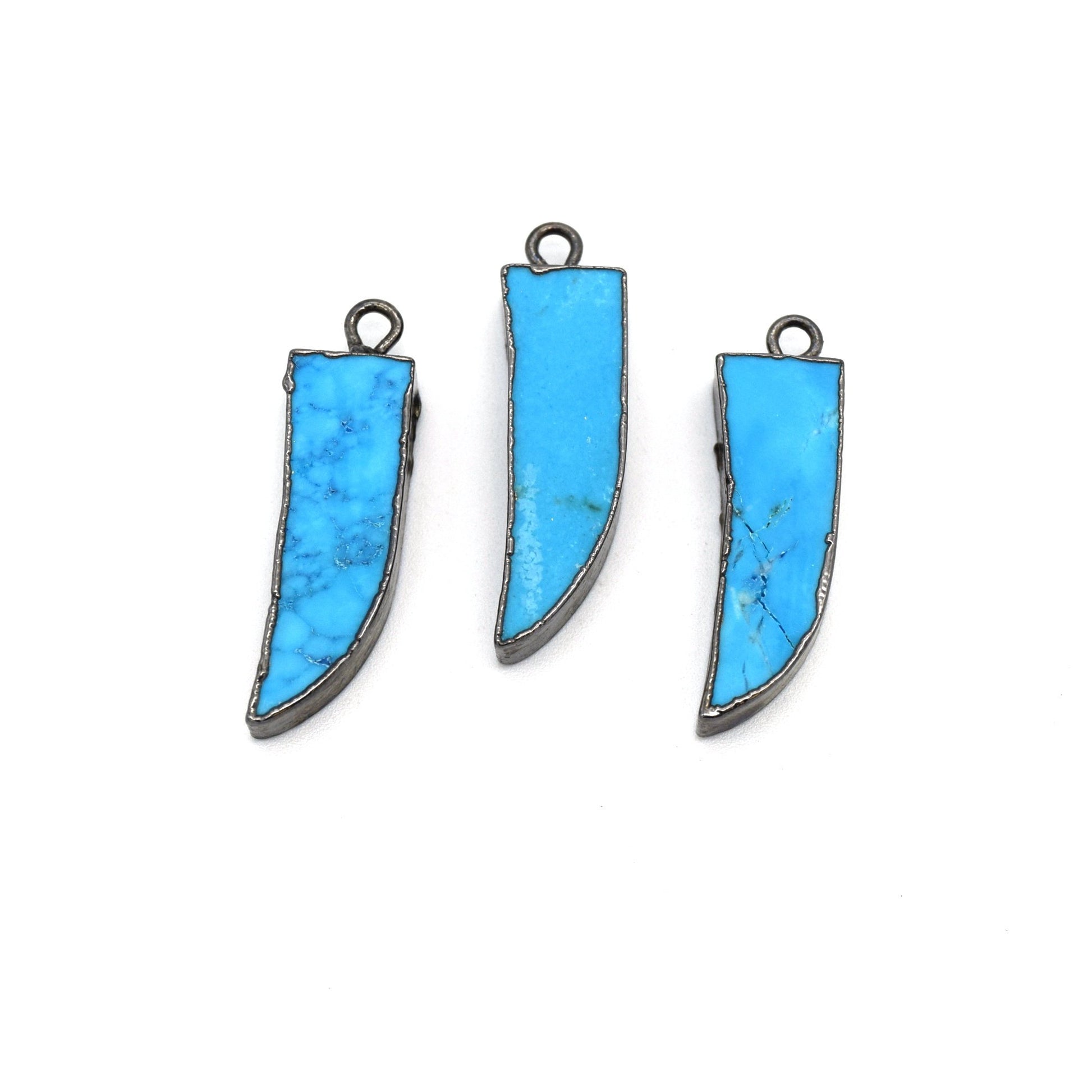 7mm x 22mm Gunmetal Plated Tusk/Fang/Horn Shaped Natural Reconstituted Turquoise Pendant