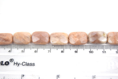 14mm Natural Peach Moonstone Faceted Rectangle Shaped Beads - (Approx. 16" Strand ~27 Beads)