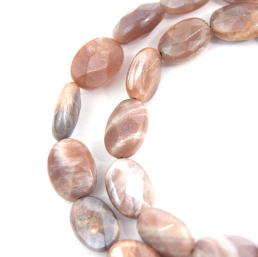 14mm Natural Peach Moonstone Faceted Oval Shaped Beads - (Approx. 16" Strand ~28 Beads)