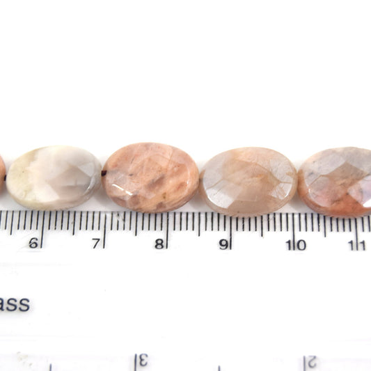 16mm Natural Peach Moonstone Faceted Oval Shaped Beads - (Approx. 16" Strand ~25 Beads)