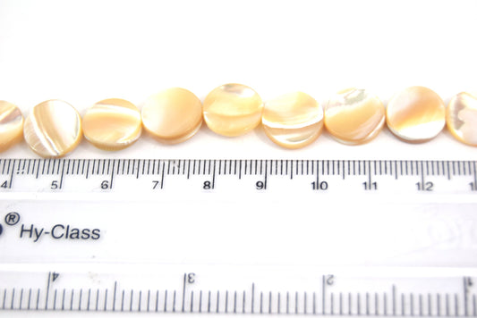 12mm Smooth Pearly White/Cream Abalone Mother of Pearl Coin Shaped Beads - (Approx. 16" ~34 Beads)