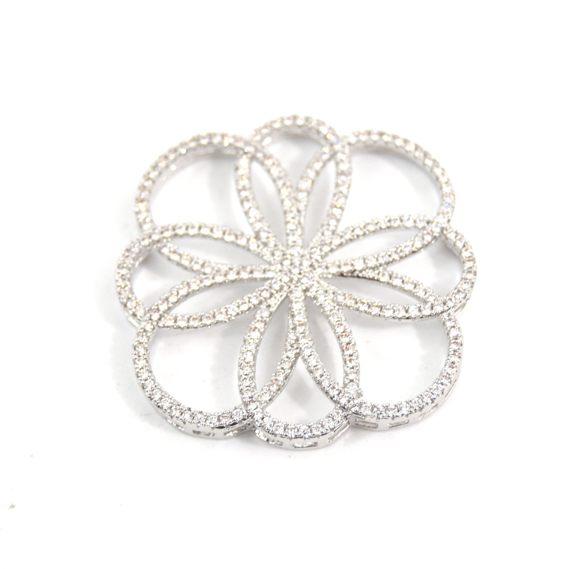 Silver Plated CZ Cubic Zirconia Flower of Life Shaped Copper Connector - Measures 36mm x 36mm