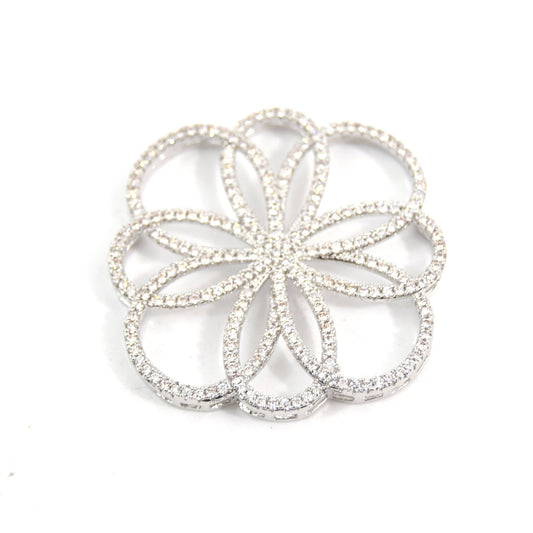 Silver Plated CZ Cubic Zirconia Flower of Life Shaped Copper Connector - Measures 36mm x 36mm