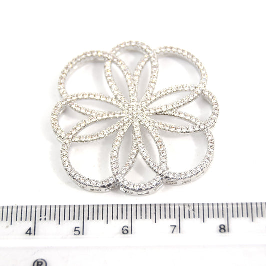 Silver Plated CZ Cubic Zirconia Flower of Life Shaped Copper Connector - Measures 36mm x 36mm