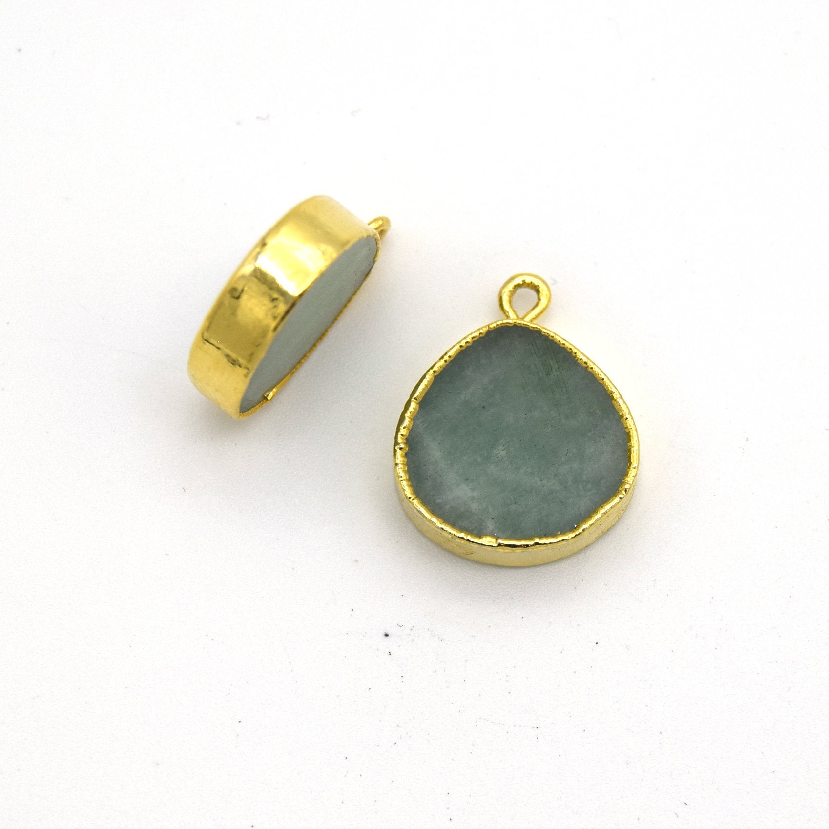 14mm x 15mm Gold Plated Flat Teardrop/Heart Shaped Pale Pastel Green Amazonite Pendant