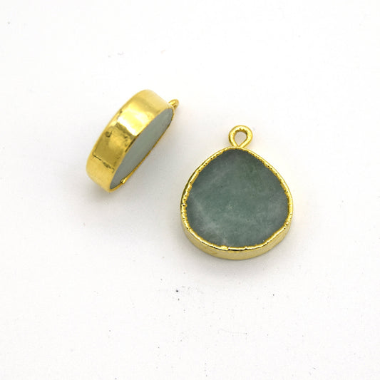 14mm x 15mm Gold Plated Flat Teardrop/Heart Shaped Pale Pastel Green Amazonite Pendant