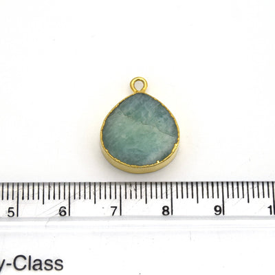 14mm x 15mm Gold Plated Flat Teardrop/Heart Shaped Pale Pastel Green Amazonite Pendant