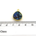 14mm x 15mm Gold Plated Flat Teardrop/Heart Shaped Iridescent Blue/Green Labradorite Pendant