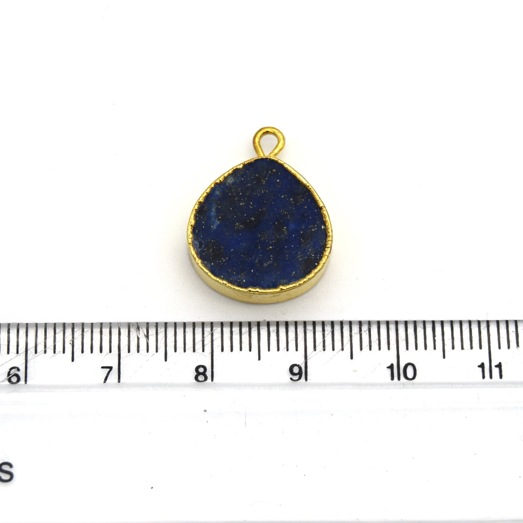 14mm x 15mm Gold Plated Flat Teardrop/Heart Shaped Mixed Blue/Green Lapis Lazuli Pendant