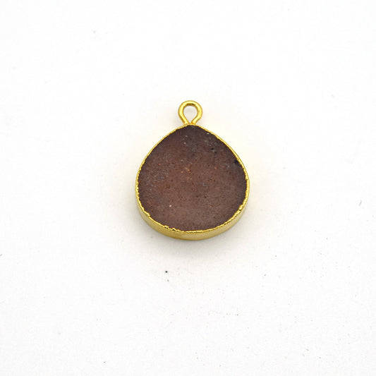14mm x 15mm Gold Plated Flat Teardrop/Heart Shaped Peach Moonstone Pendant - Sold Individually