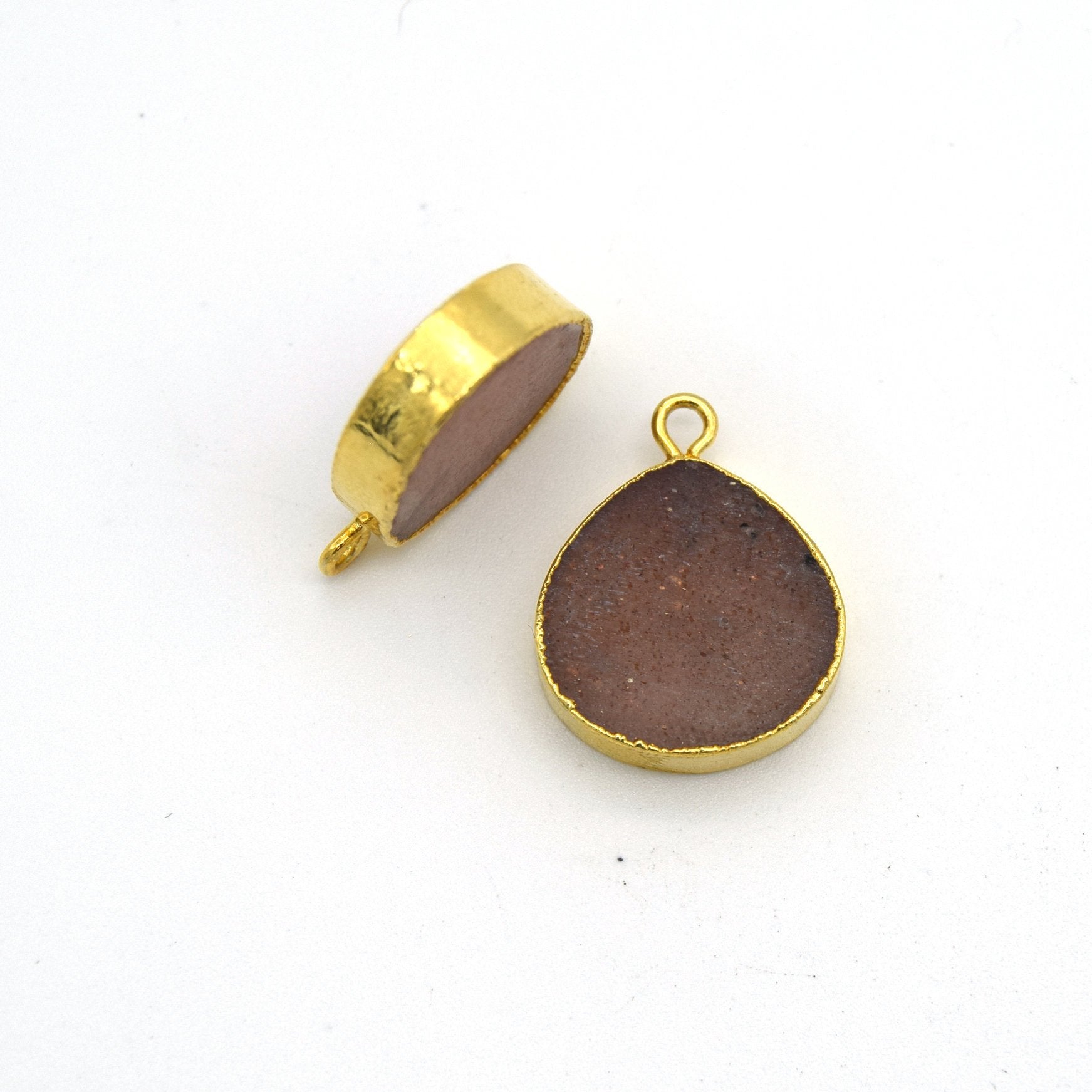 14mm x 15mm Gold Plated Flat Teardrop/Heart Shaped Peach Moonstone Pendant - Sold Individually
