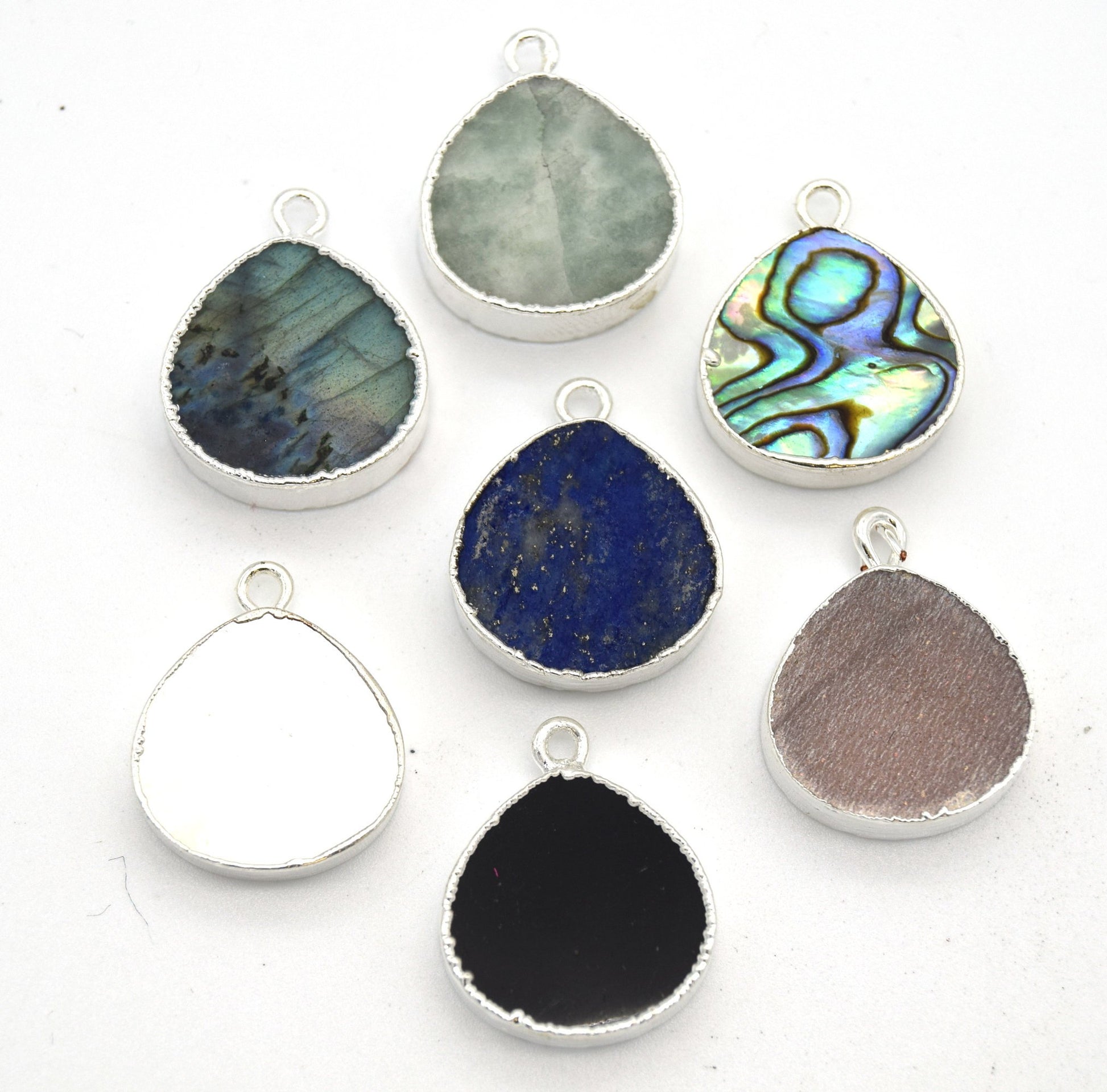 14mm x 15mm Silver Plated Flat Teardrop/Heart Shaped Black Onyx Pendants - Sold Individually