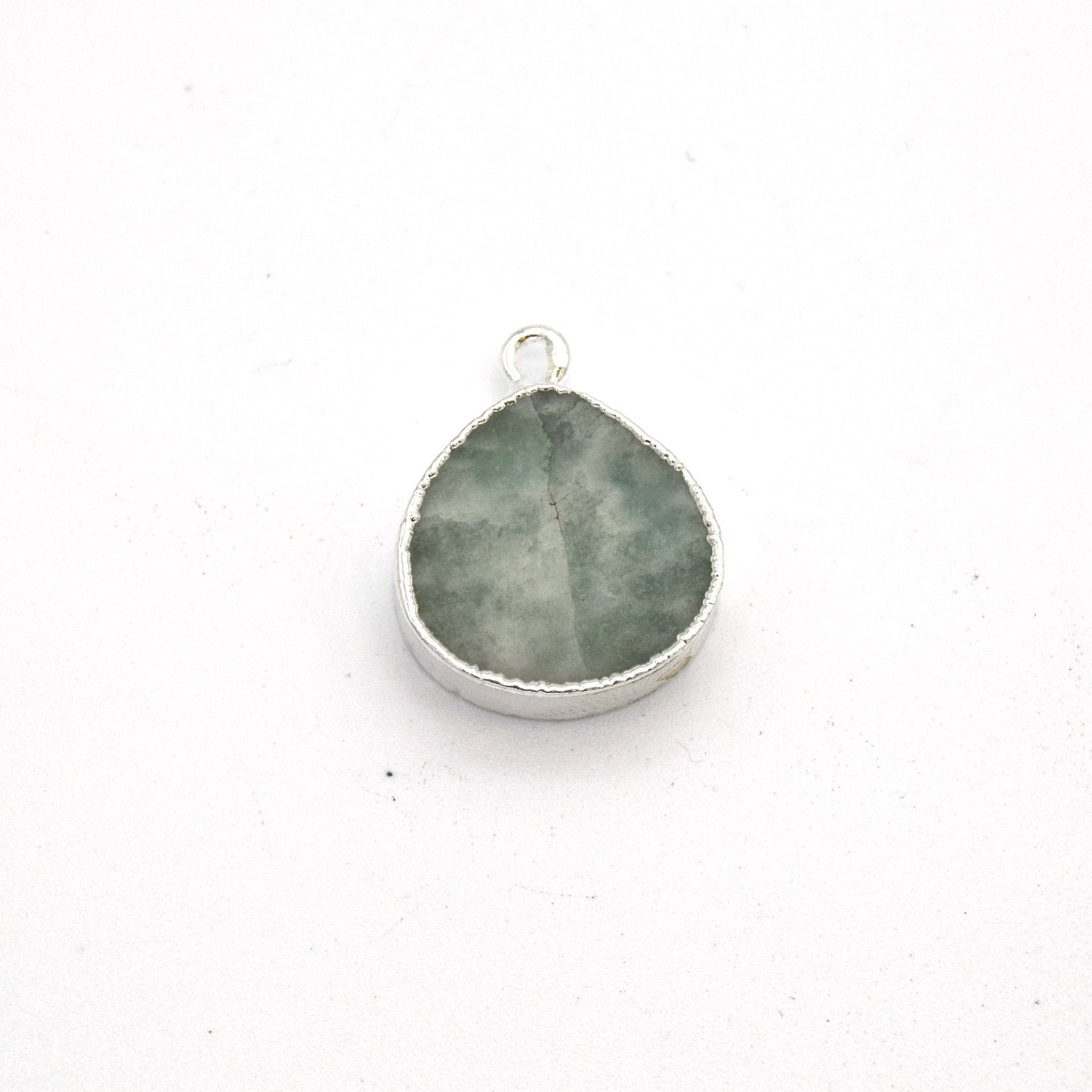 14mm x 15mm Silver Plated Flat Teardrop/Heart Shaped Pale Pastel Green Amazonite Pendant
