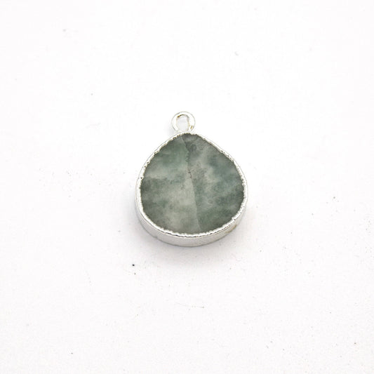 14mm x 15mm Silver Plated Flat Teardrop/Heart Shaped Pale Pastel Green Amazonite Pendant