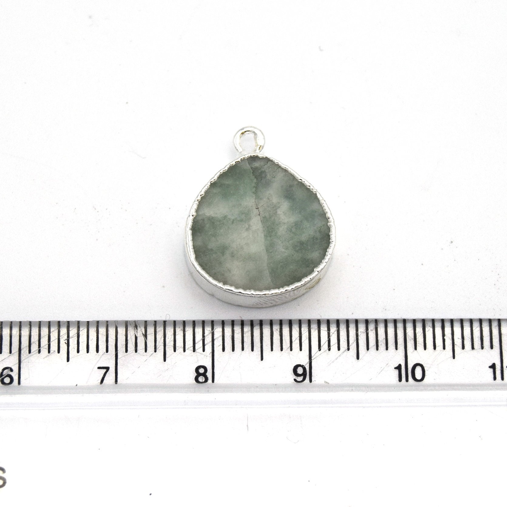 14mm x 15mm Silver Plated Flat Teardrop/Heart Shaped Pale Pastel Green Amazonite Pendant