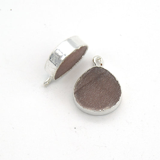 14mm x 15mm Silver Plated Flat Teardrop/Heart Shaped Peach Moonstone Pendant - Sold Individually