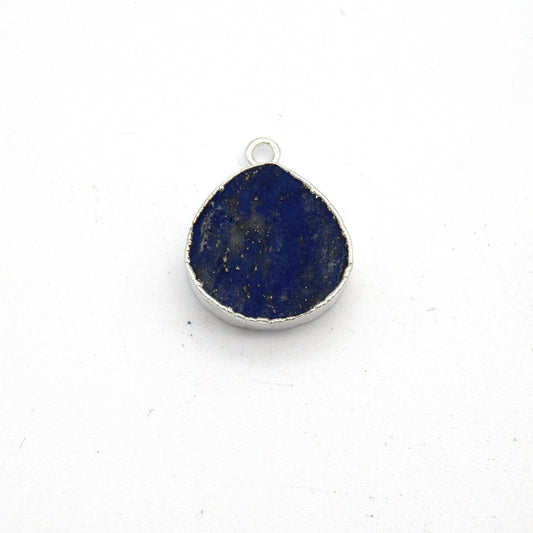 14mm x 15mm Silver Plated Flat Teardrop/Heart Shaped Mixed Blue/Green Lapis Lazuli Pendant
