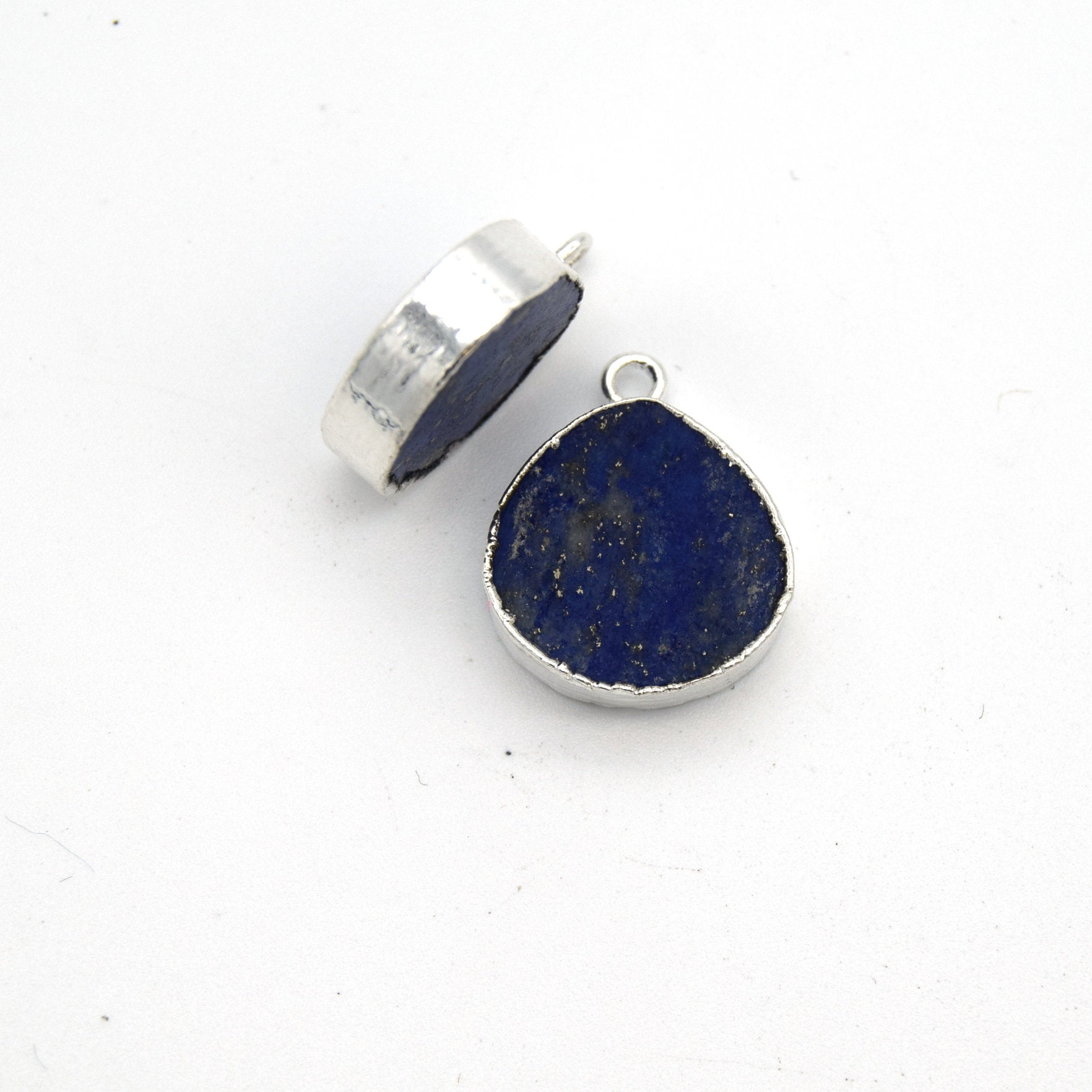14mm x 15mm Silver Plated Flat Teardrop/Heart Shaped Mixed Blue/Green Lapis Lazuli Pendant