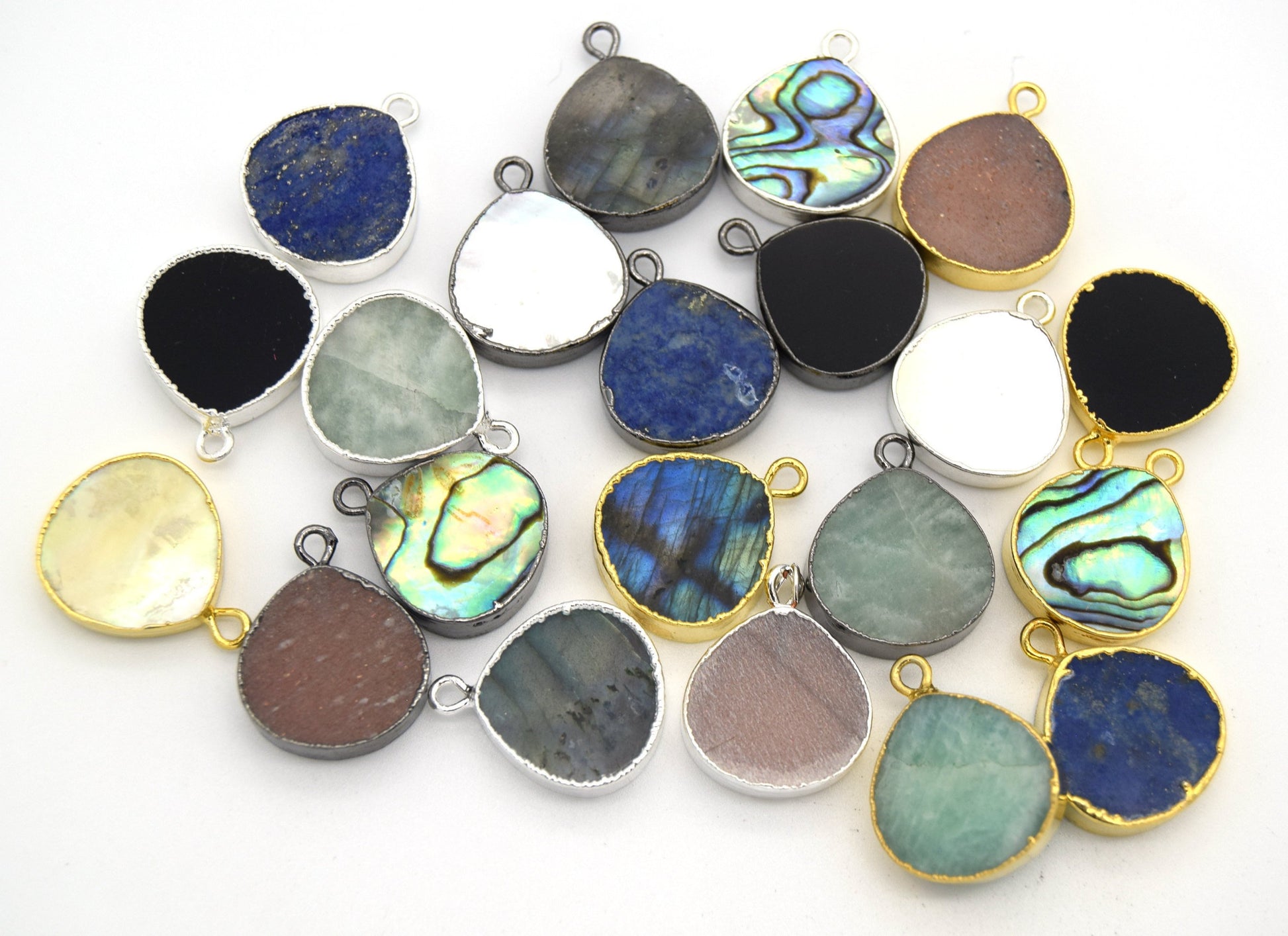 14mm x 15mm Silver Plated Flat Teardrop/Heart Shaped Iridescent White Abalone Pendant