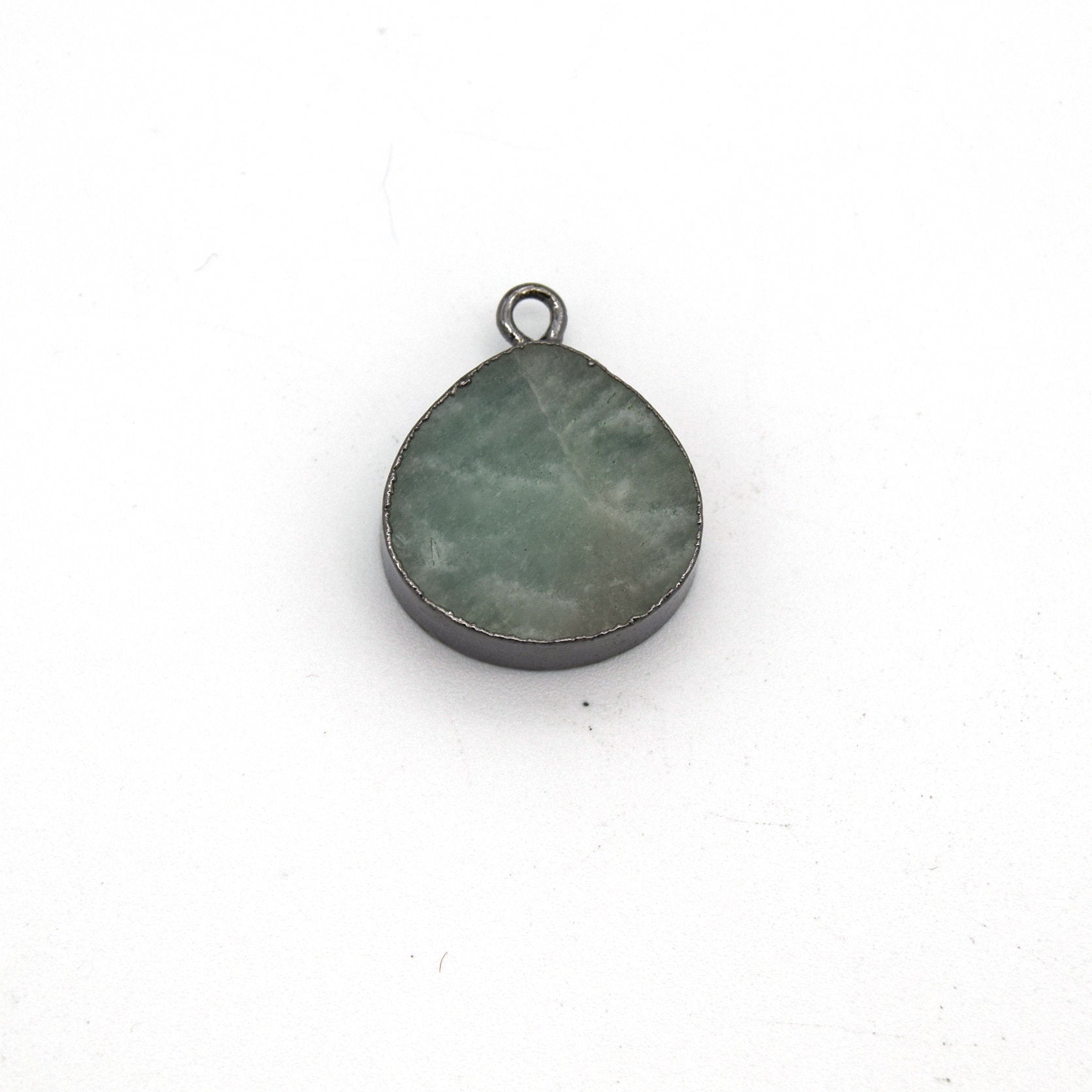 14mm x 15mm Gunmetal Plated Flat Teardrop/Heart Shaped Pale Pastel Green Amazonite Pendant