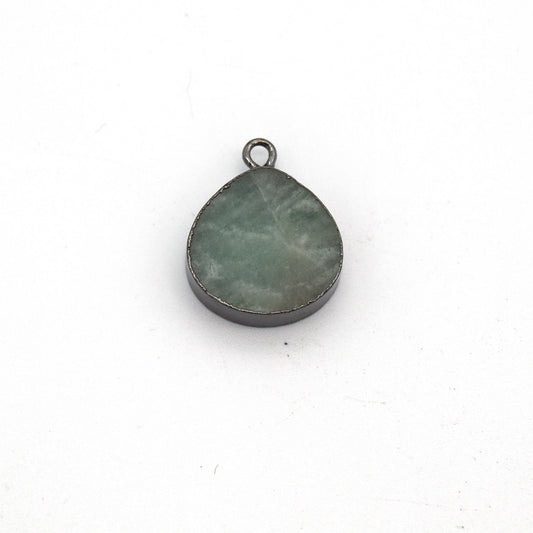 14mm x 15mm Gunmetal Plated Flat Teardrop/Heart Shaped Pale Pastel Green Amazonite Pendant