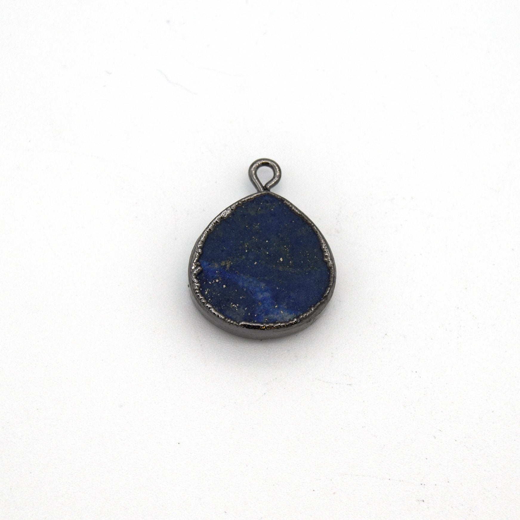 14mm x 15mm Gunmetal Plated Flat Teardrop/Heart Shaped Mixed Blue/Green Lapis Lazuli Pendant