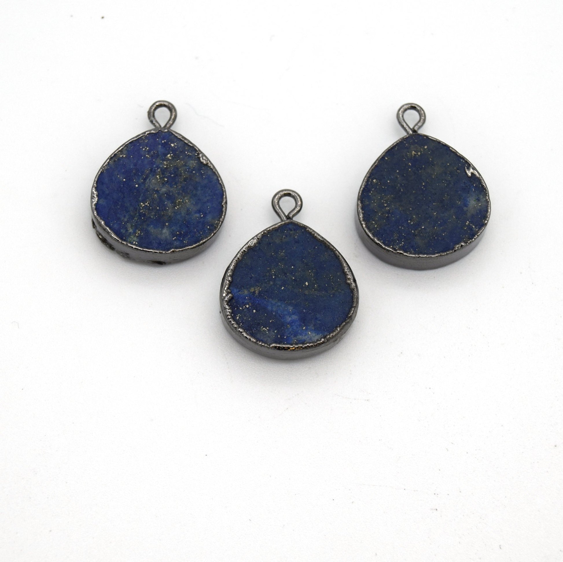 14mm x 15mm Gunmetal Plated Flat Teardrop/Heart Shaped Mixed Blue/Green Lapis Lazuli Pendant