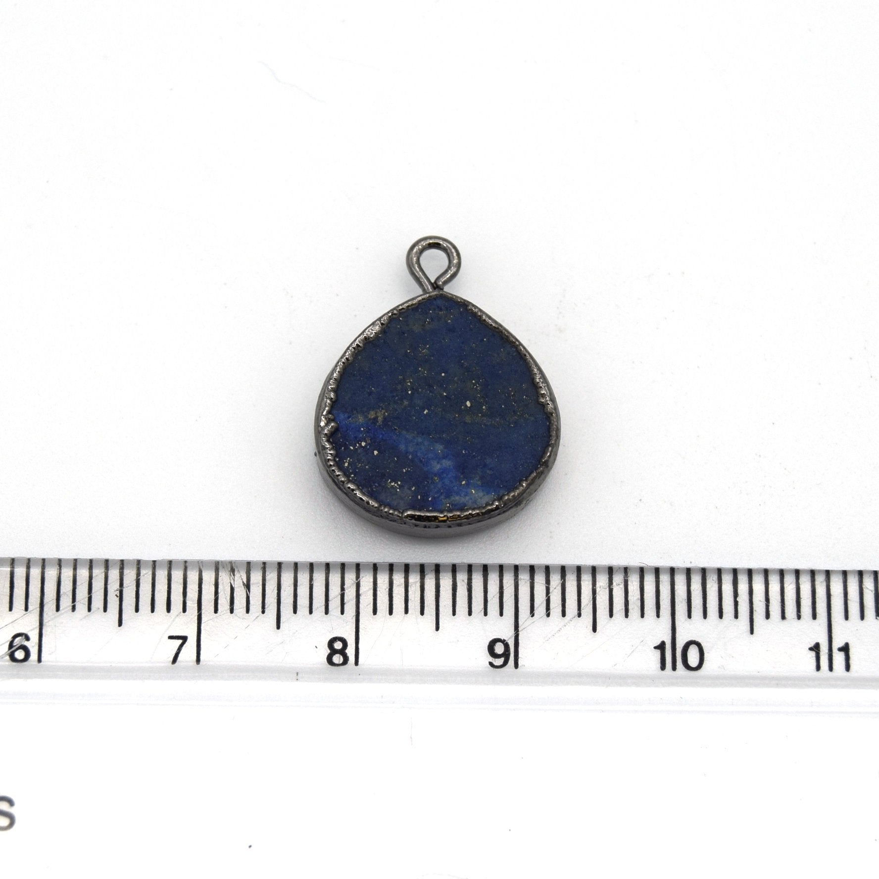 14mm x 15mm Gunmetal Plated Flat Teardrop/Heart Shaped Mixed Blue/Green Lapis Lazuli Pendant