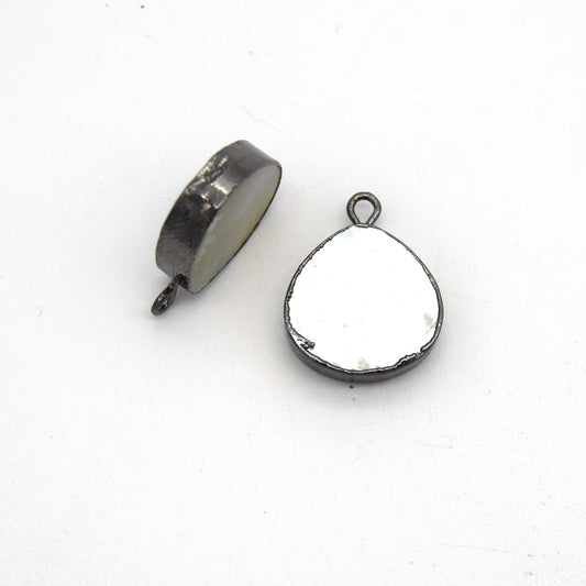 14mm x 15mm Gunmetal Plated Flat Teardrop/Heart Shaped Iridescent White Abalone Pendant
