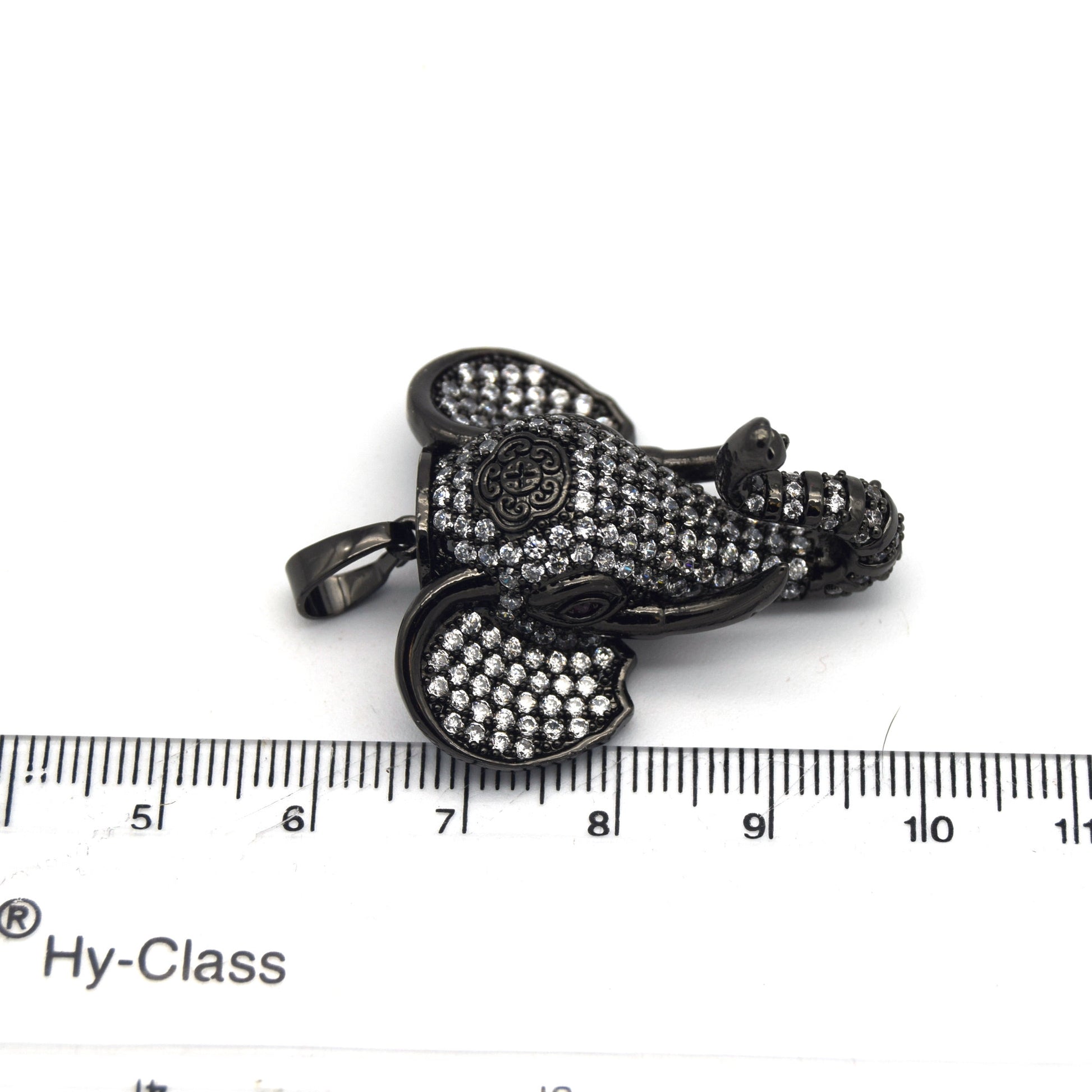 30mm x 32mm Gunmetal Plated CZ Cubic Zirconia Pave Elephant Head Shaped Bailed Pendant