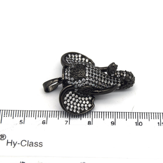 30mm x 32mm Gunmetal Plated CZ Cubic Zirconia Pave Elephant Head Shaped Bailed Pendant