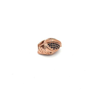 10mm x 20mm Rose Gold Plated Cubic Zirconia Spartan Helmet Shaped Bead with Black Inlaid CZ