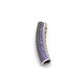 36mm Silver Plated CZ Cubic Zirconia Inlaid Curved Tube/Macaroni Shaped Bead with Purple CZ