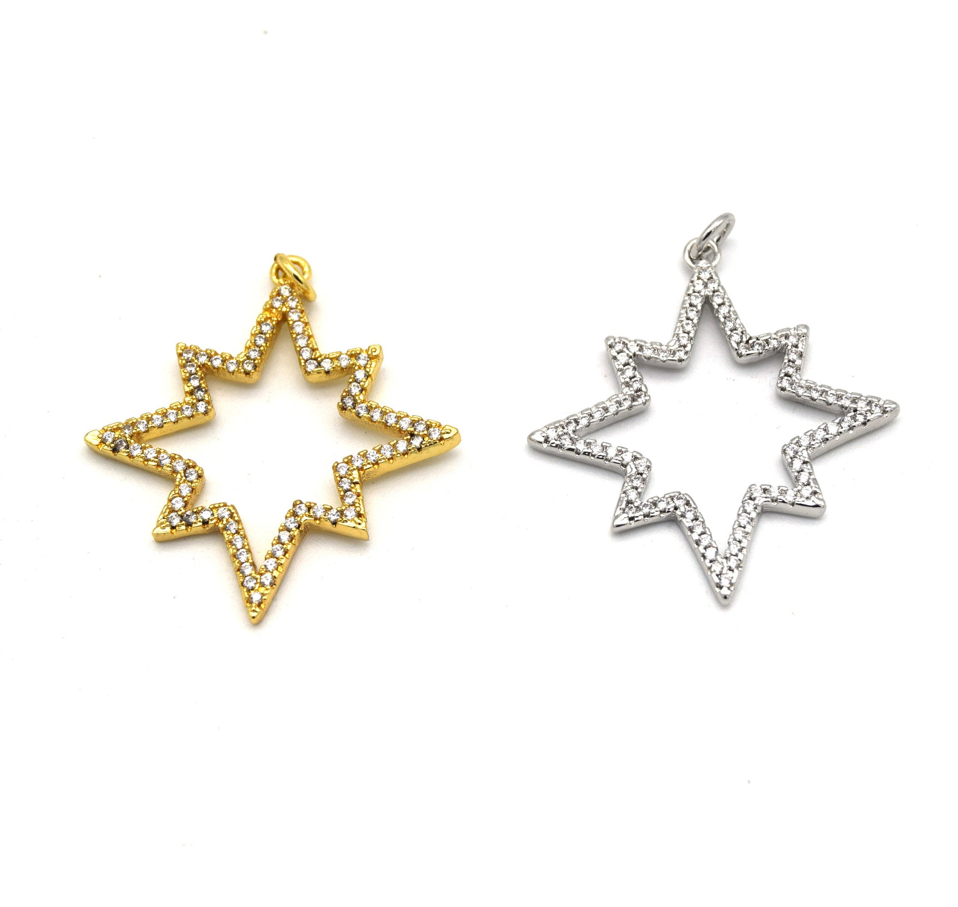 30mm x 30mm Gold Plated CZ Cubic Zirconia Inlaid Octagonal Star Shaped Bailed Pendant