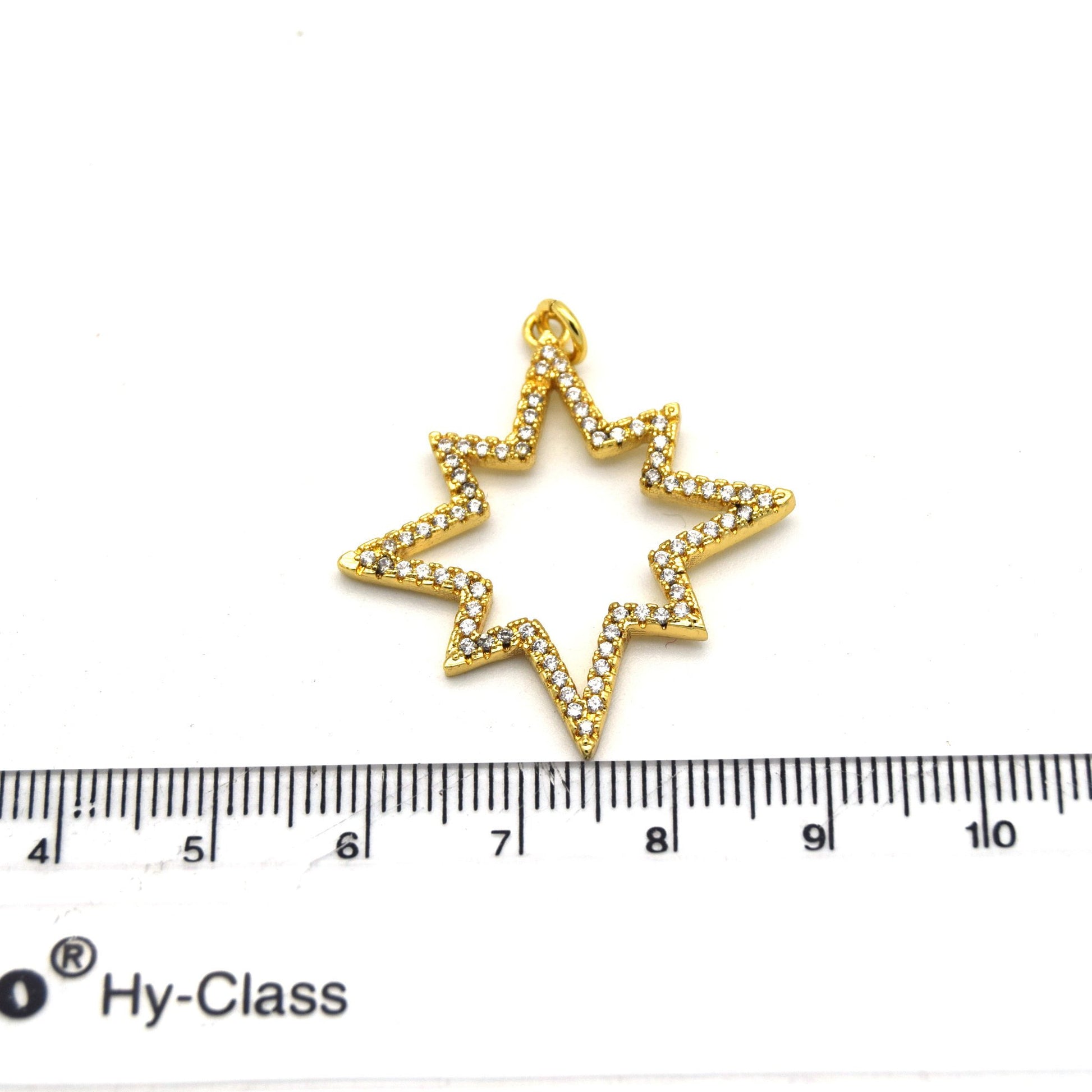 30mm x 30mm Gold Plated CZ Cubic Zirconia Inlaid Octagonal Star Shaped Bailed Pendant