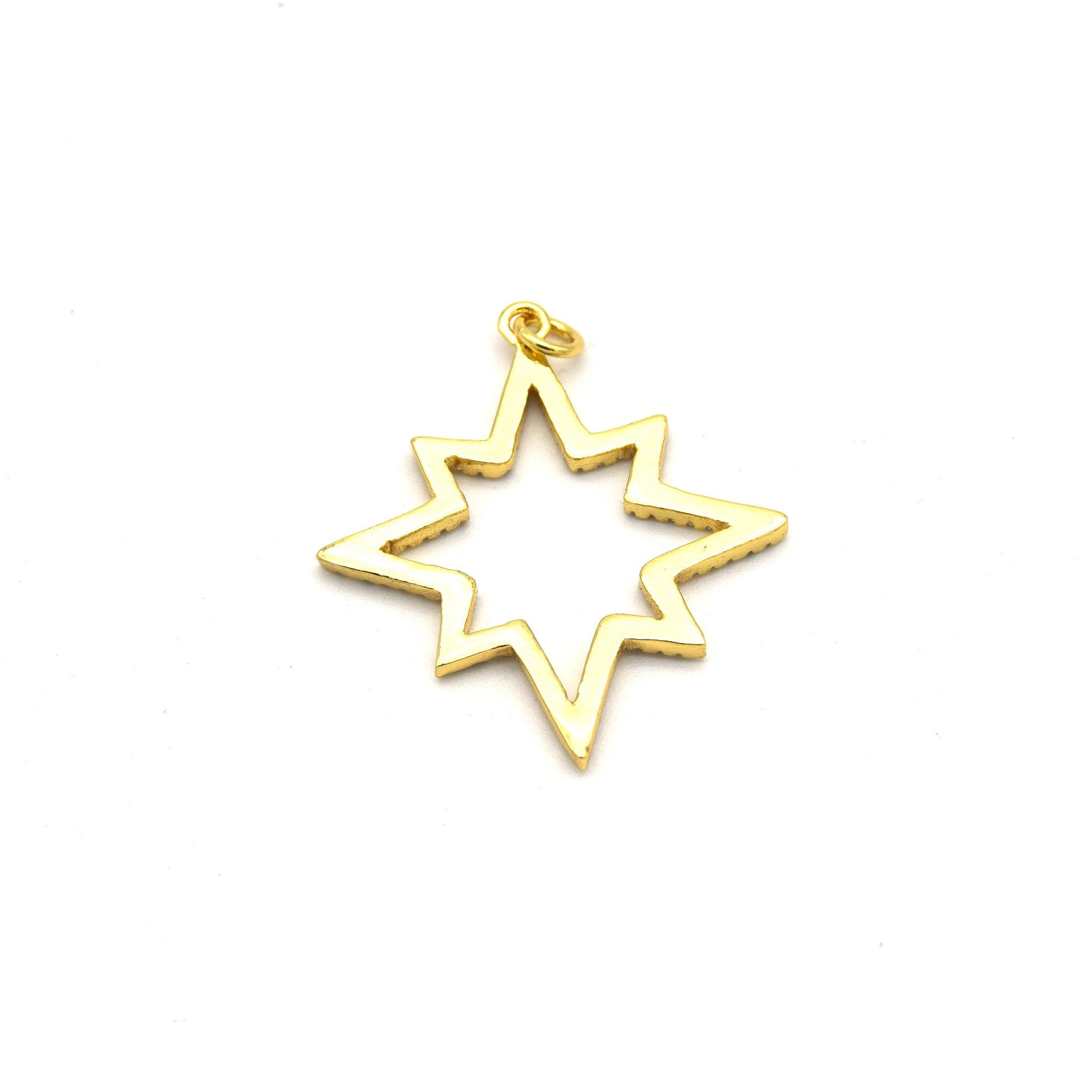 30mm x 30mm Gold Plated CZ Cubic Zirconia Inlaid Octagonal Star Shaped Bailed Pendant