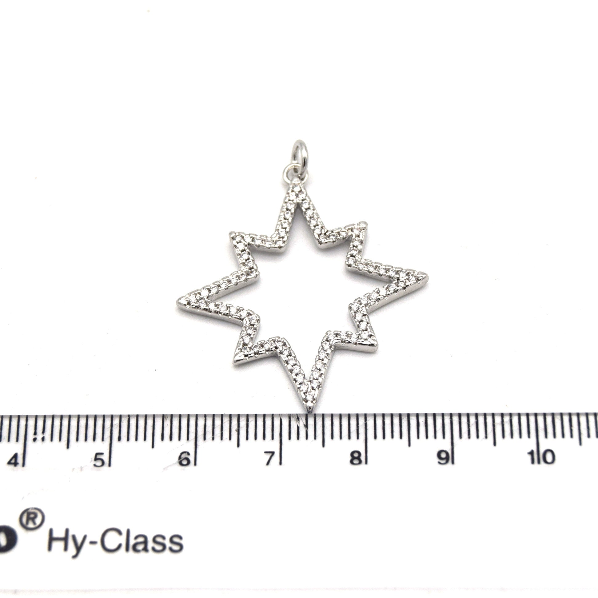 30mm x 30mm Silver Plated CZ Cubic Zirconia Inlaid Octagonal Star Shaped Bailed Pendant