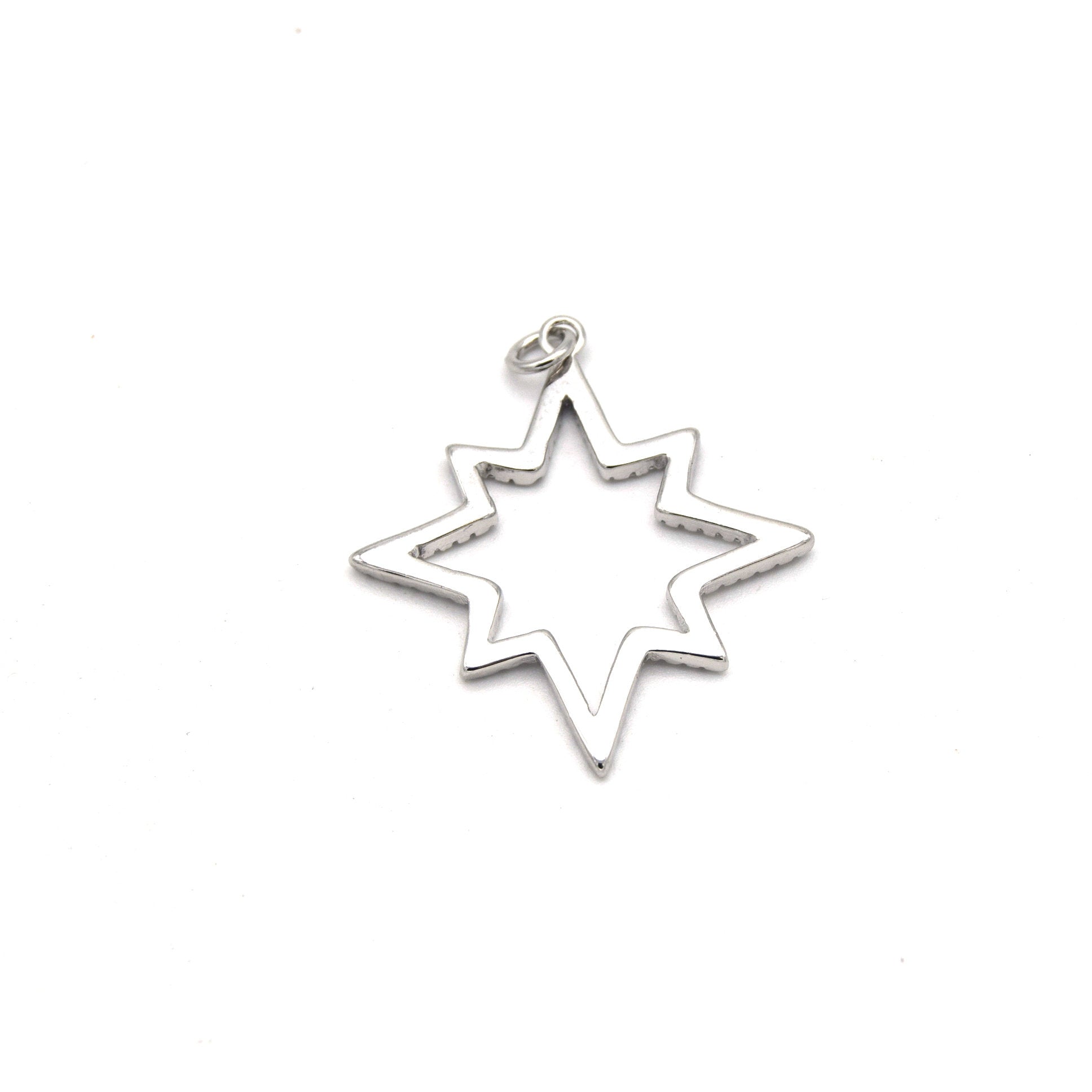 30mm x 30mm Silver Plated CZ Cubic Zirconia Inlaid Octagonal Star Shaped Bailed Pendant