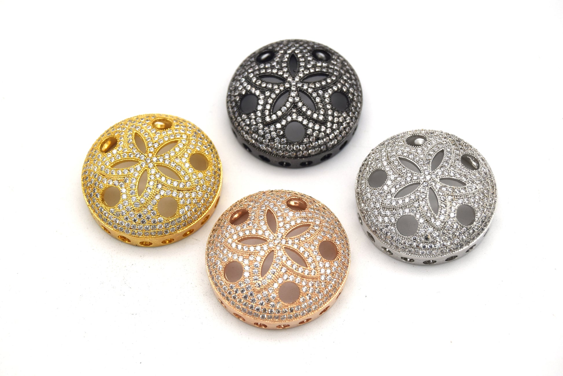 26mm Rose Gold Plated White CZ Cubic Zirconia Inlaid Flower/Star Open Round/Coin Shaped Slider