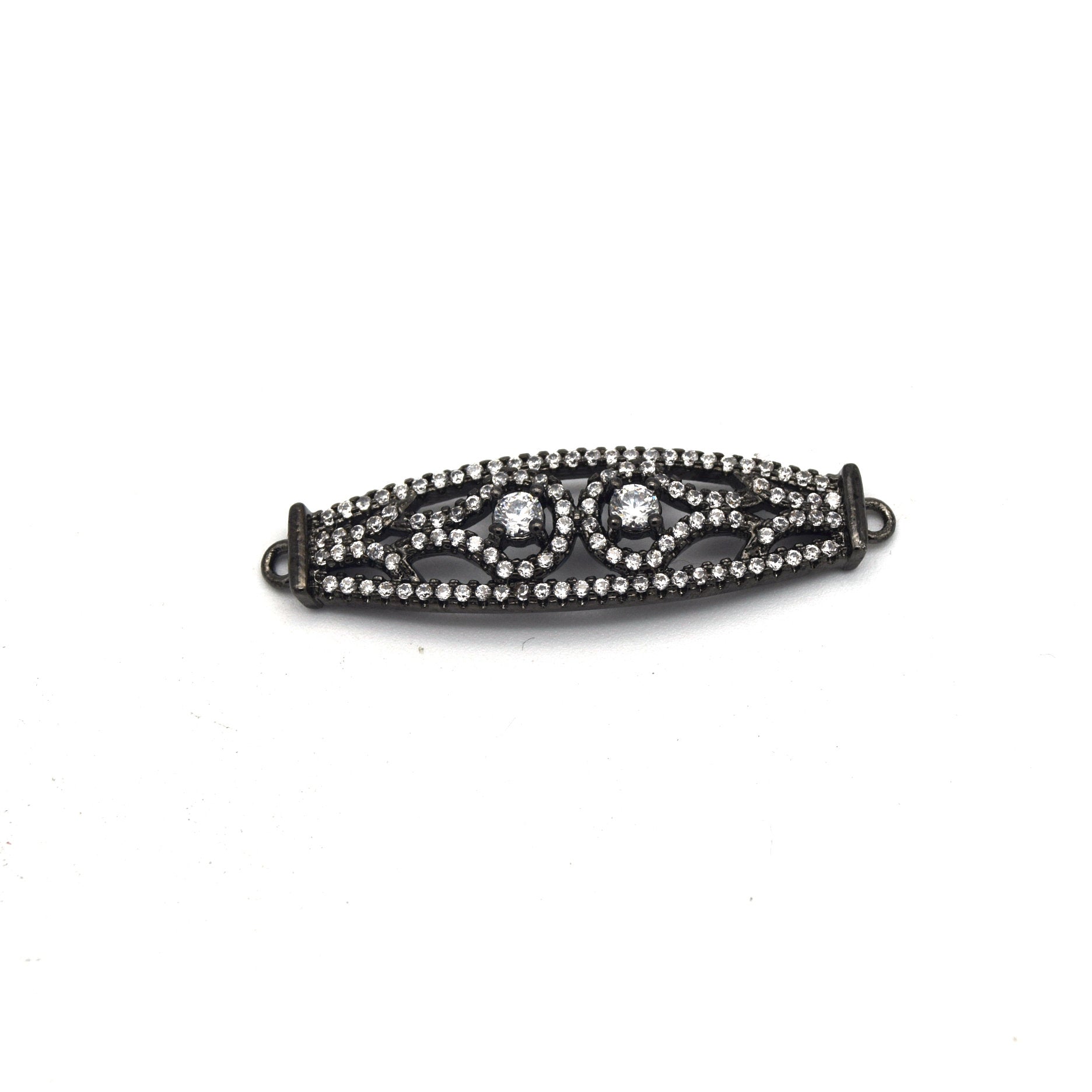 35mm x 10mm Gunmetal Plated CZ Cubic Zirconia Curved Ornate Band Shaped Connector